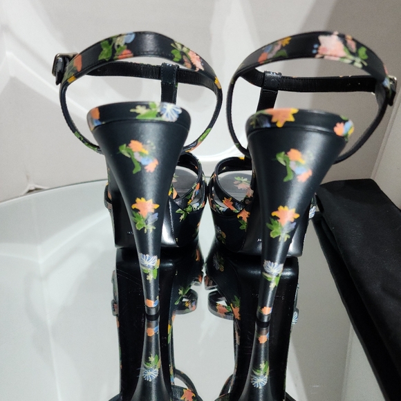Saint Laurent Floral Print Pumps Tribute Black Leather Heels Size 38 - Picture 4 of 10